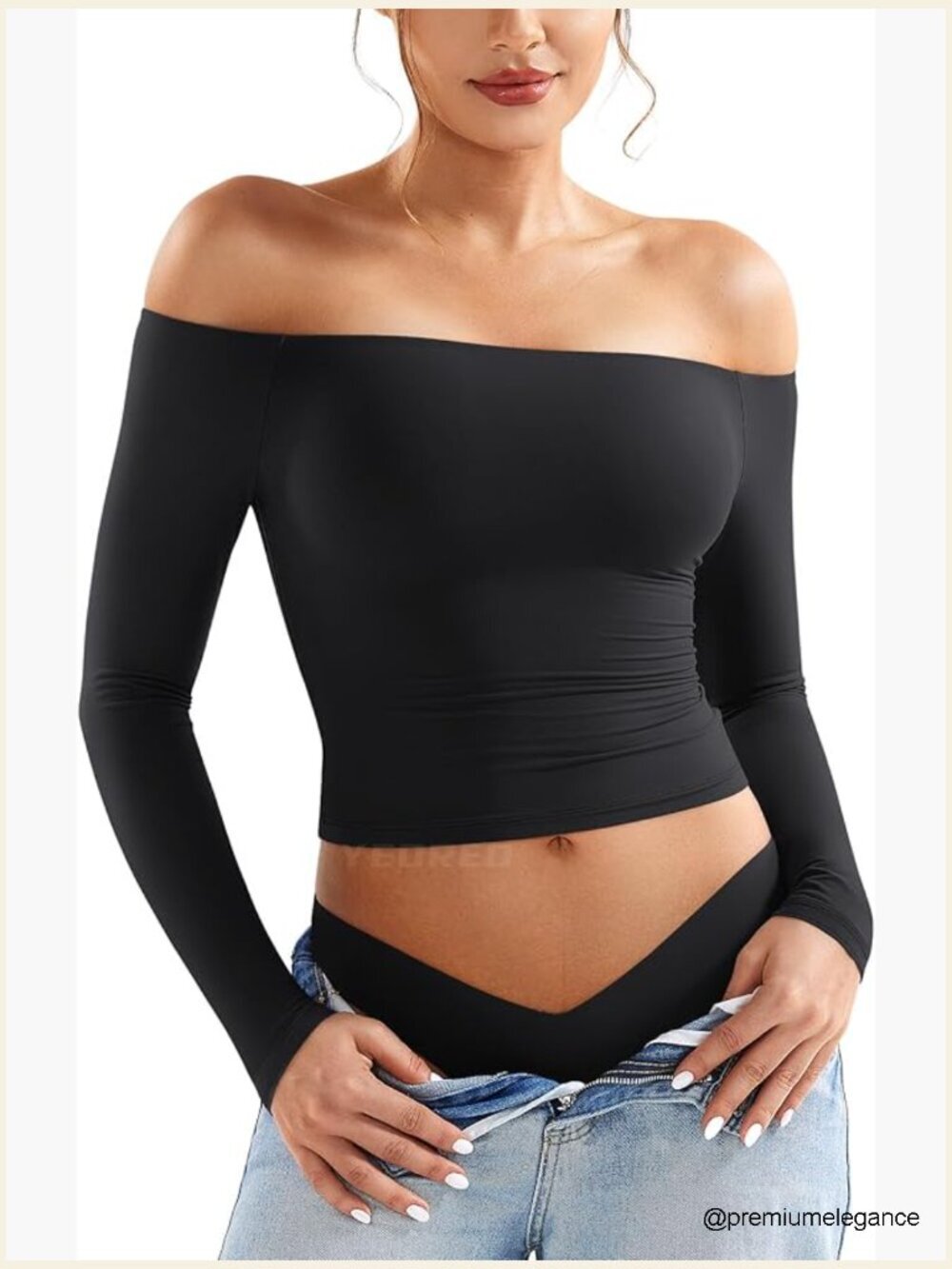 Women Off Shoulder Long Sleeve Shirts Double Lined Basic Undershirt Going Out